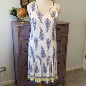 Linen like Blue, white and yellow Flowy tank dress